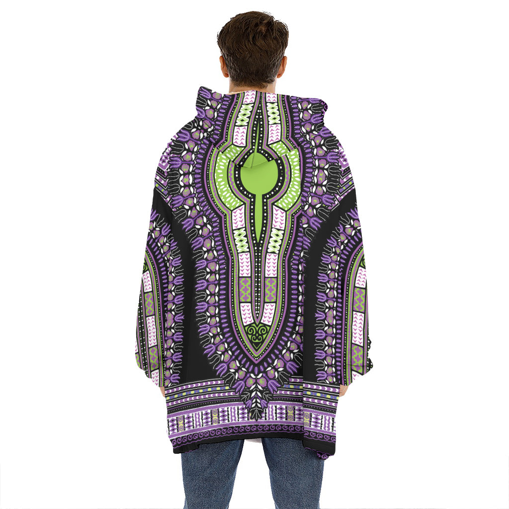 Black And Purple African Dashiki Print Hoodie Blanket