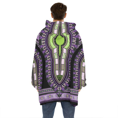 Black And Purple African Dashiki Print Hoodie Blanket