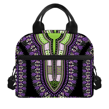Black And Purple African Dashiki Print Insulated Lunch Bag