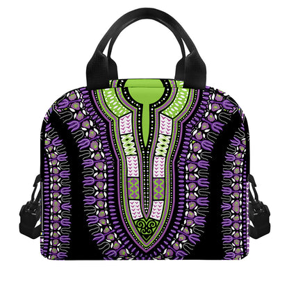 Black And Purple African Dashiki Print Insulated Lunch Bag