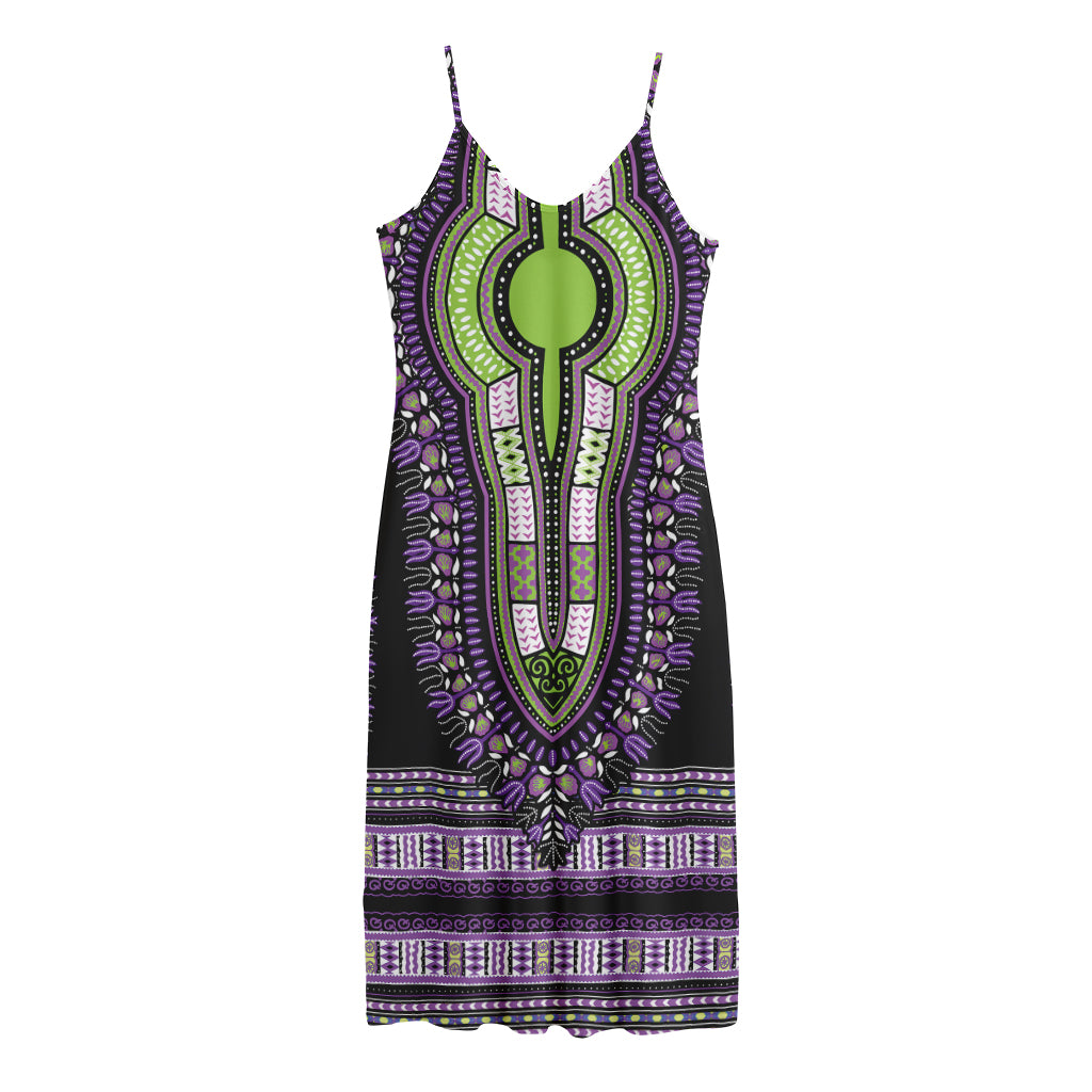 Black And Purple African Dashiki Print Jersey Midi Cami Dress
