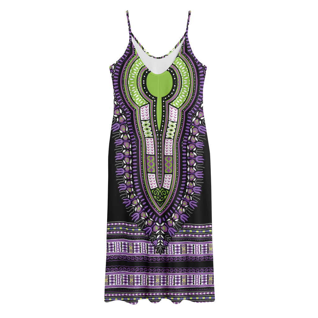 Black And Purple African Dashiki Print Jersey Midi Cami Dress