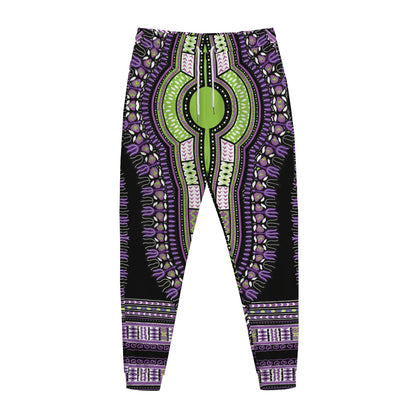Black And Purple African Dashiki Print Jogger Pants