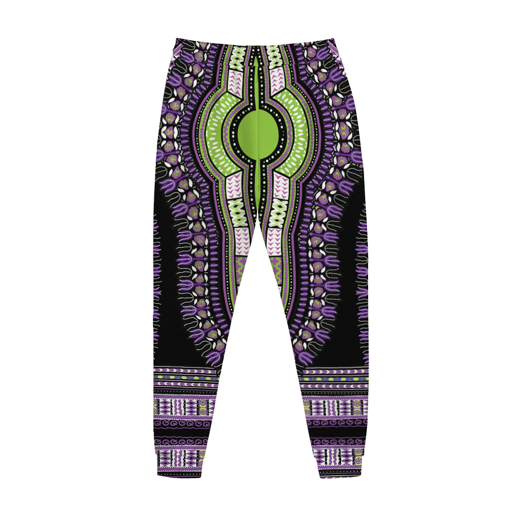 Black And Purple African Dashiki Print Jogger Pants