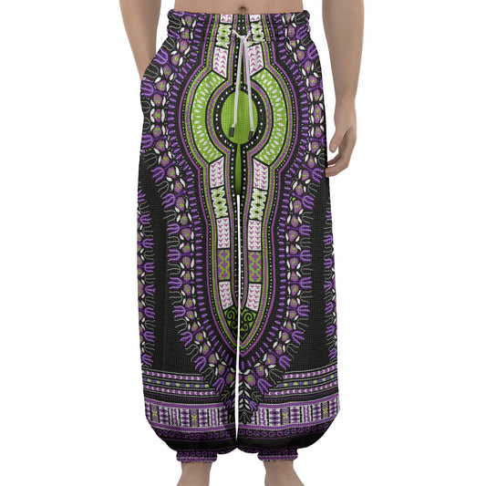 Black And Purple African Dashiki Print Lantern Pants