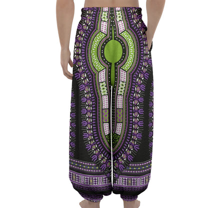 Black And Purple African Dashiki Print Lantern Pants