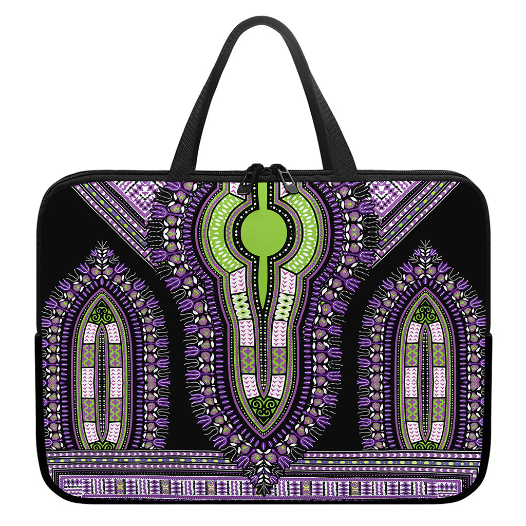 Black And Purple African Dashiki Print Laptop Sleeve With Handle