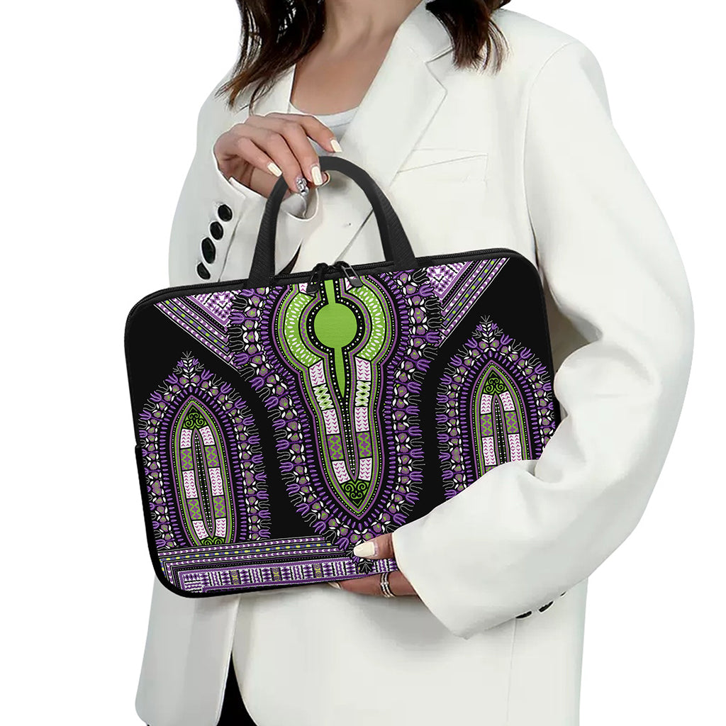 Black And Purple African Dashiki Print Laptop Sleeve With Handle