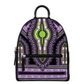 Black And Purple African Dashiki Print Leather Backpack