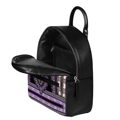 Black And Purple African Dashiki Print Leather Backpack
