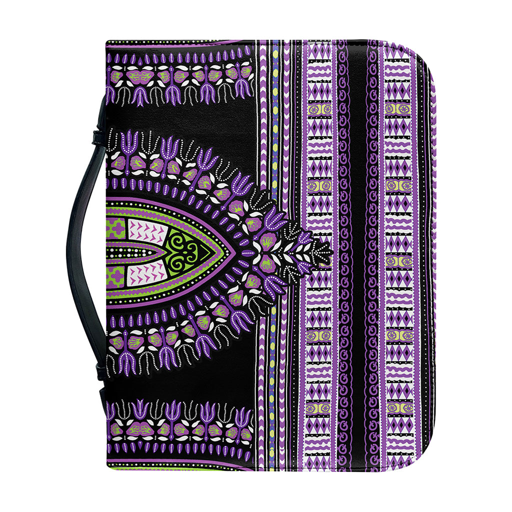 Black And Purple African Dashiki Print Leather Bible Cover
