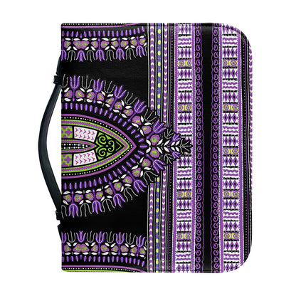 Black And Purple African Dashiki Print Leather Bible Cover