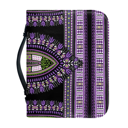 Black And Purple African Dashiki Print Leather Bible Cover