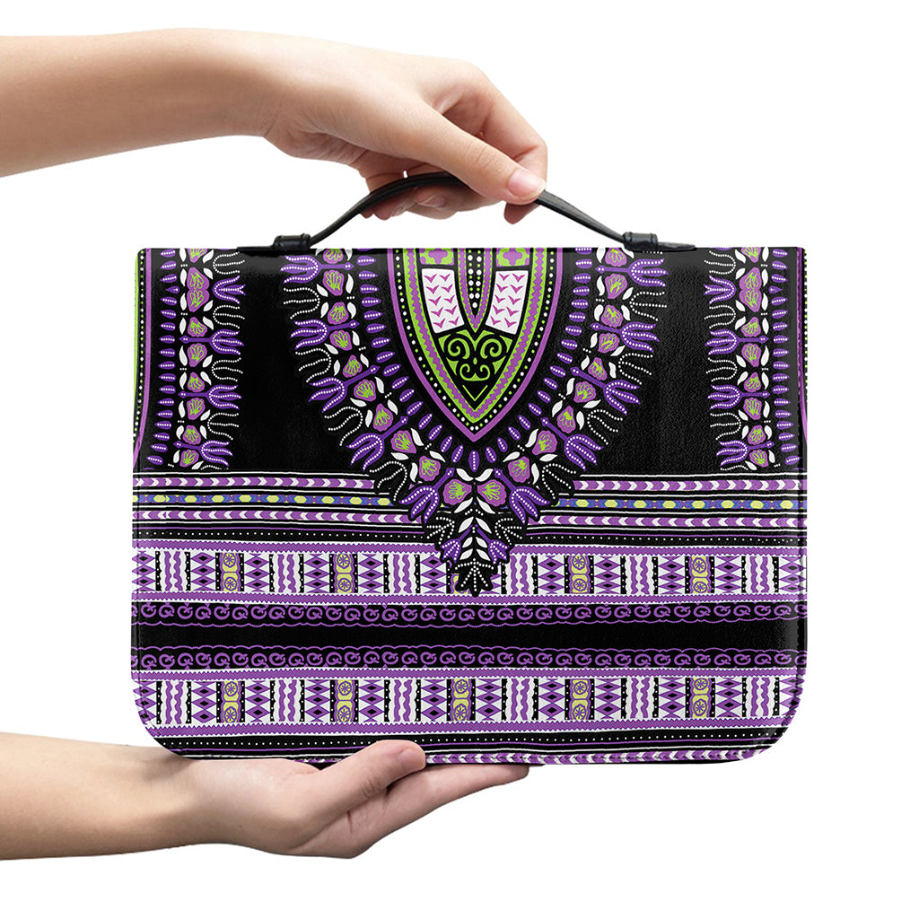 Black And Purple African Dashiki Print Leather Bible Cover