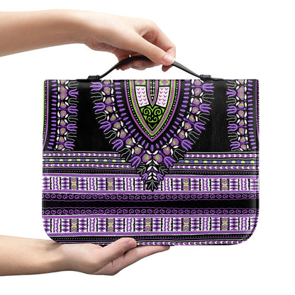 Black And Purple African Dashiki Print Leather Bible Cover
