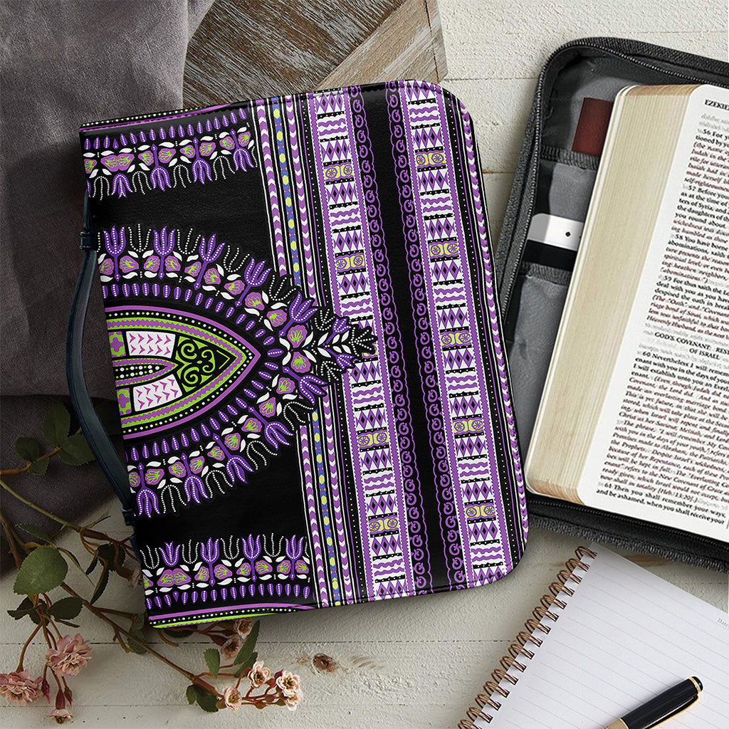 Black And Purple African Dashiki Print Leather Bible Cover