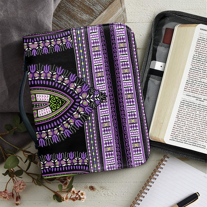 Black And Purple African Dashiki Print Leather Bible Cover