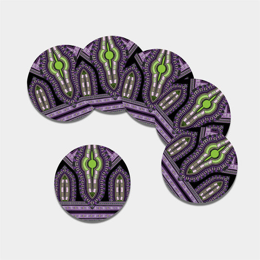 Black And Purple African Dashiki Print Leather Coaster Set