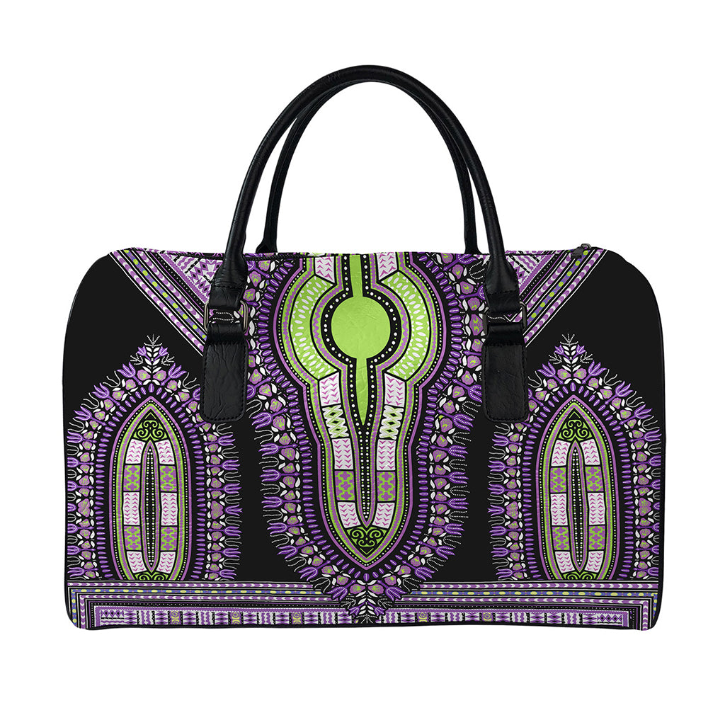 Black And Purple African Dashiki Print Leather Duffle Bag