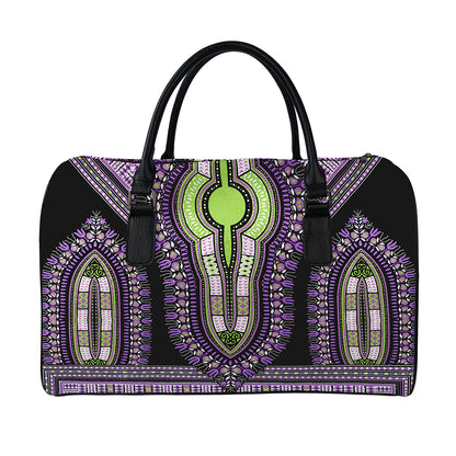 Black And Purple African Dashiki Print Leather Duffle Bag