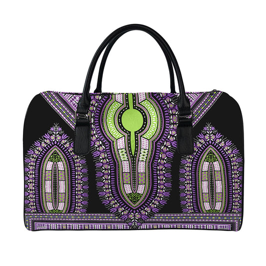 Black And Purple African Dashiki Print Leather Duffle Bag