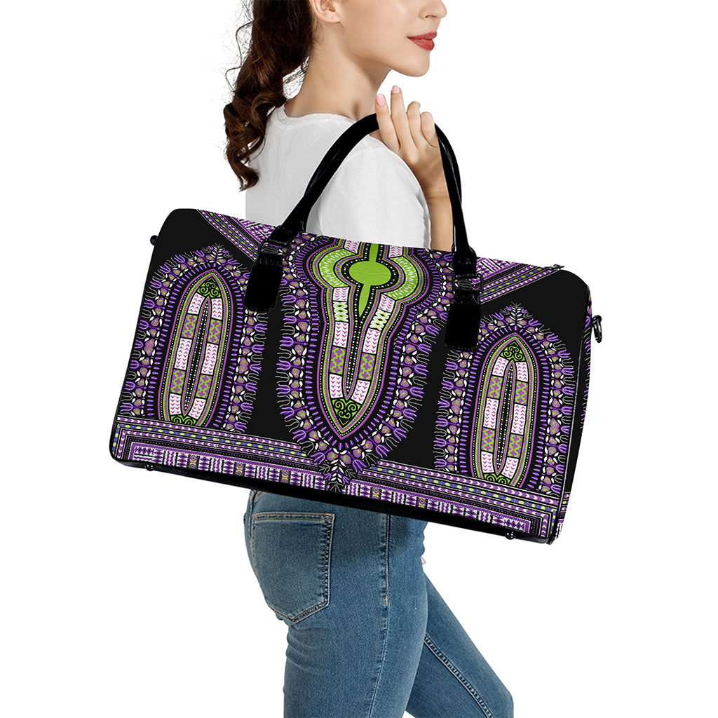 Black And Purple African Dashiki Print Leather Duffle Bag