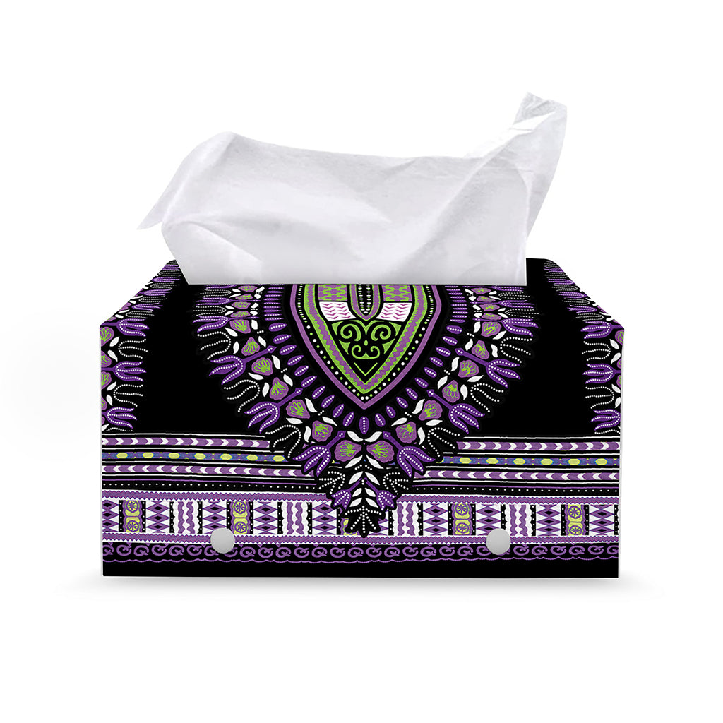Black And Purple African Dashiki Print Leather Tissue Box Cover