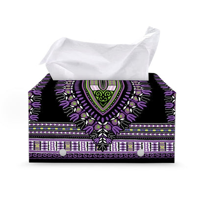 Black And Purple African Dashiki Print Leather Tissue Box Cover