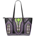 Black And Purple African Dashiki Print Leather Tote Bag With Zipper