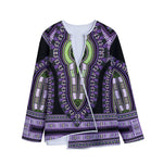 Black And Purple African Dashiki Print Long Sleeve Short Coat