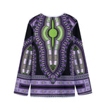 Black And Purple African Dashiki Print Long Sleeve Short Coat