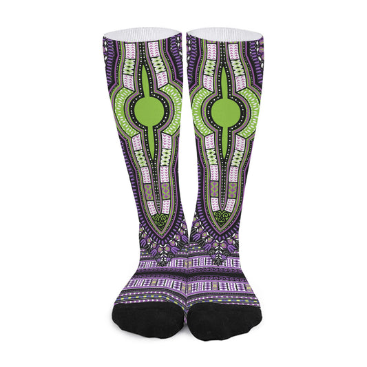 Black And Purple African Dashiki Print Long Socks