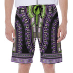 Black And Purple African Dashiki Print Men's Beach Shorts