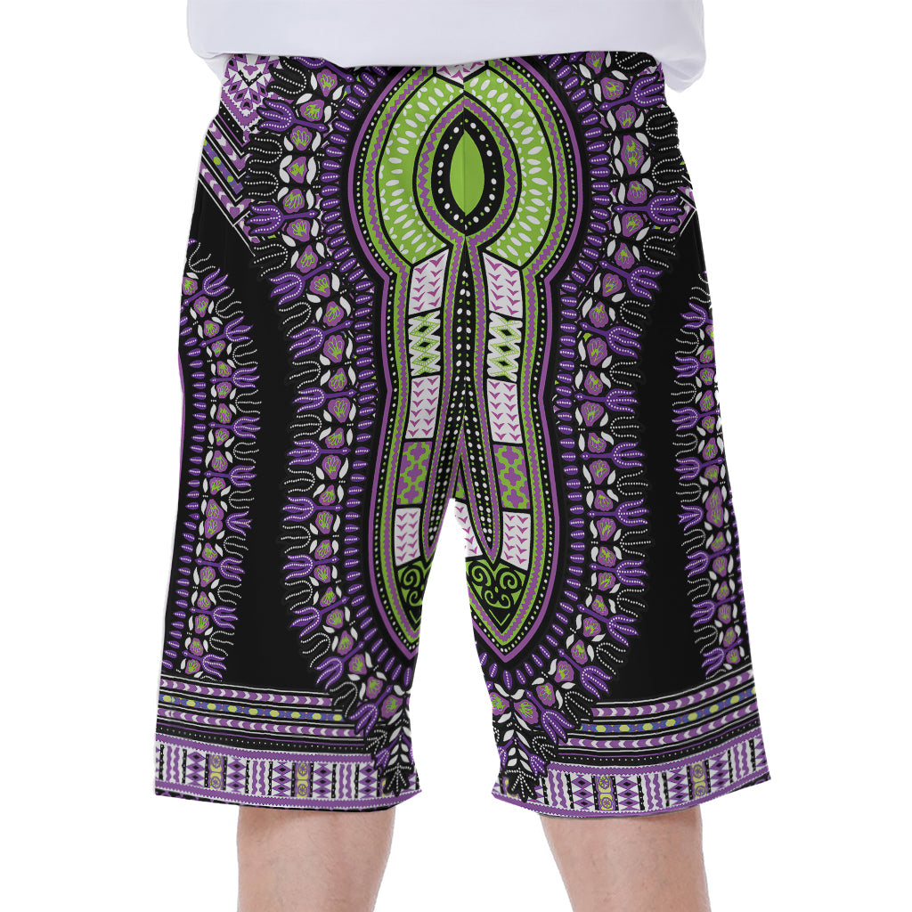Black And Purple African Dashiki Print Men's Beach Shorts