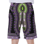Black And Purple African Dashiki Print Men's Beach Shorts