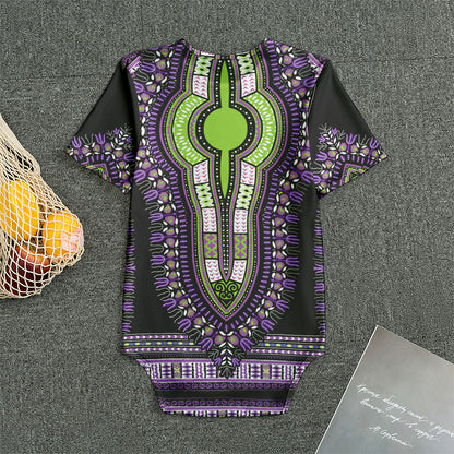 Black And Purple African Dashiki Print Men's Bodysuit