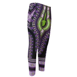 Black And Purple African Dashiki Print Men's Compression Pants