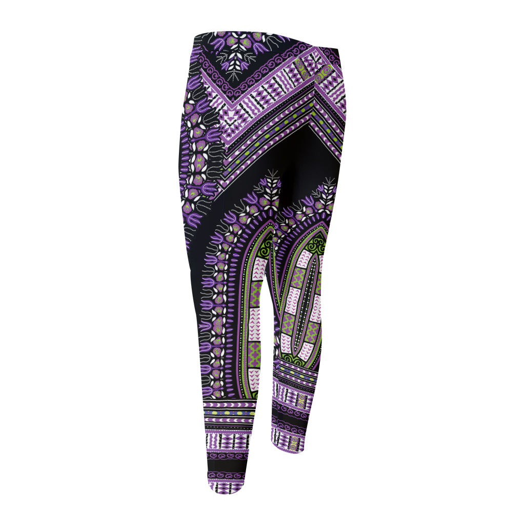 Black And Purple African Dashiki Print Men's Compression Pants