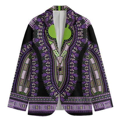 Black And Purple African Dashiki Print Men's Cotton Blazer