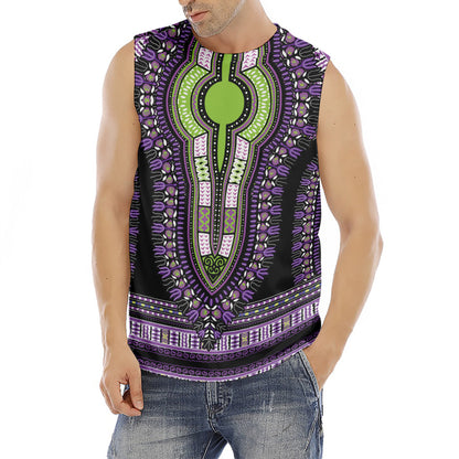 Black And Purple African Dashiki Print Men's Fitness Tank Top