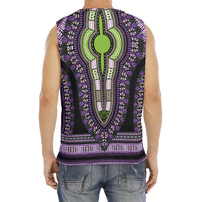 Black And Purple African Dashiki Print Men's Fitness Tank Top