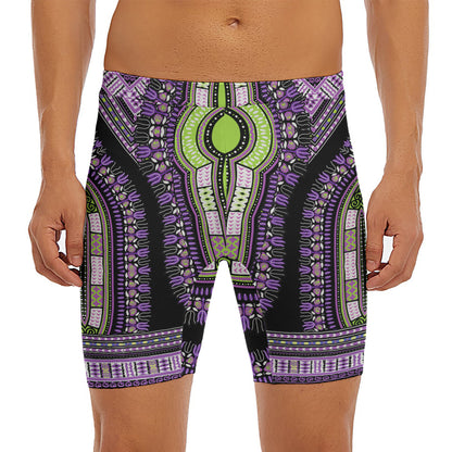 Black And Purple African Dashiki Print Men's Long Boxer Briefs