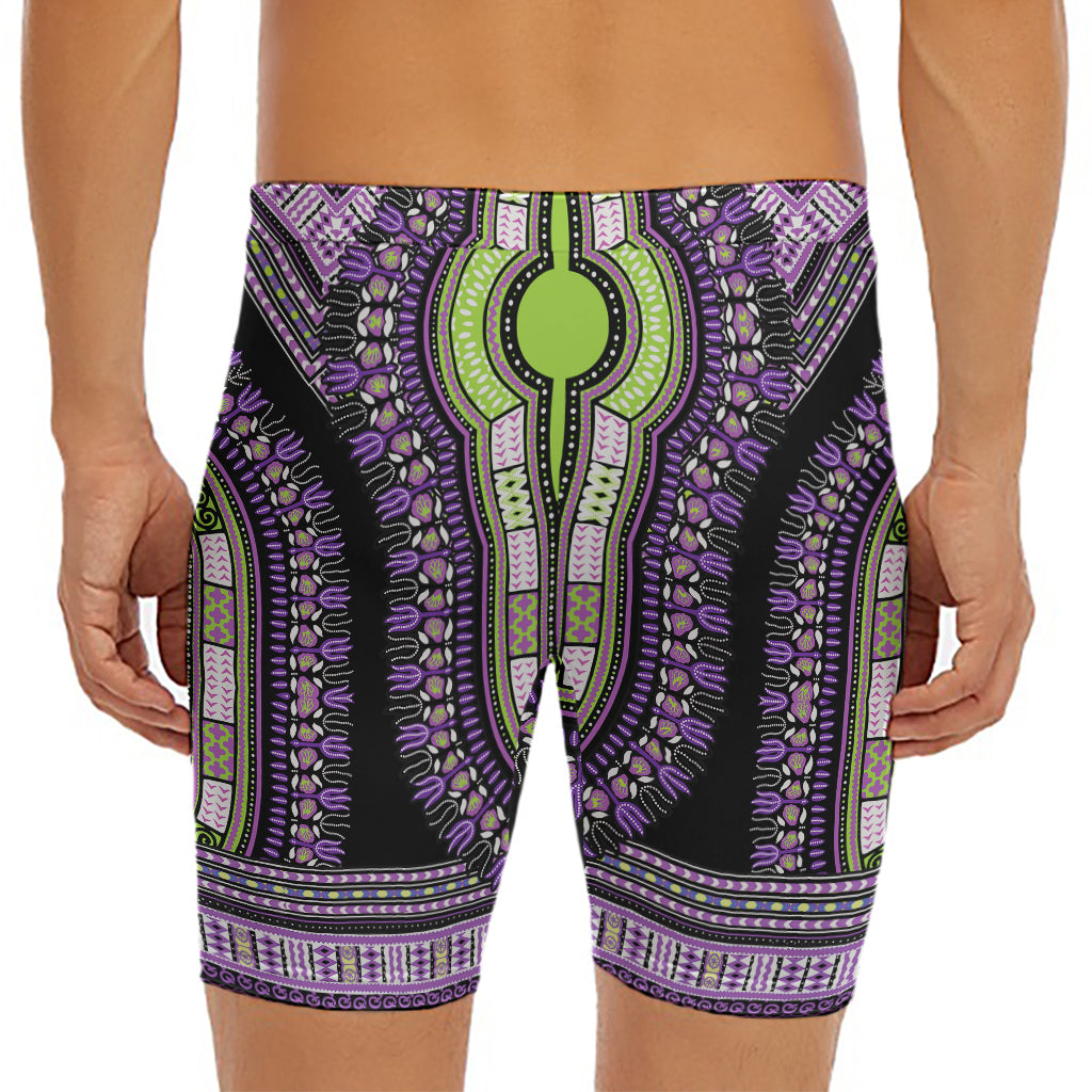 Black And Purple African Dashiki Print Men's Long Boxer Briefs