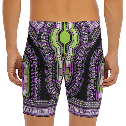Black And Purple African Dashiki Print Men's Long Boxer Briefs