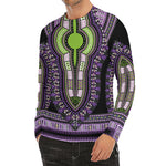 Black And Purple African Dashiki Print Men's Long Sleeve Rash Guard