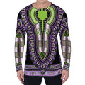 Black And Purple African Dashiki Print Men's Long Sleeve T-Shirt