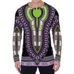 Black And Purple African Dashiki Print Men's Long Sleeve T-Shirt