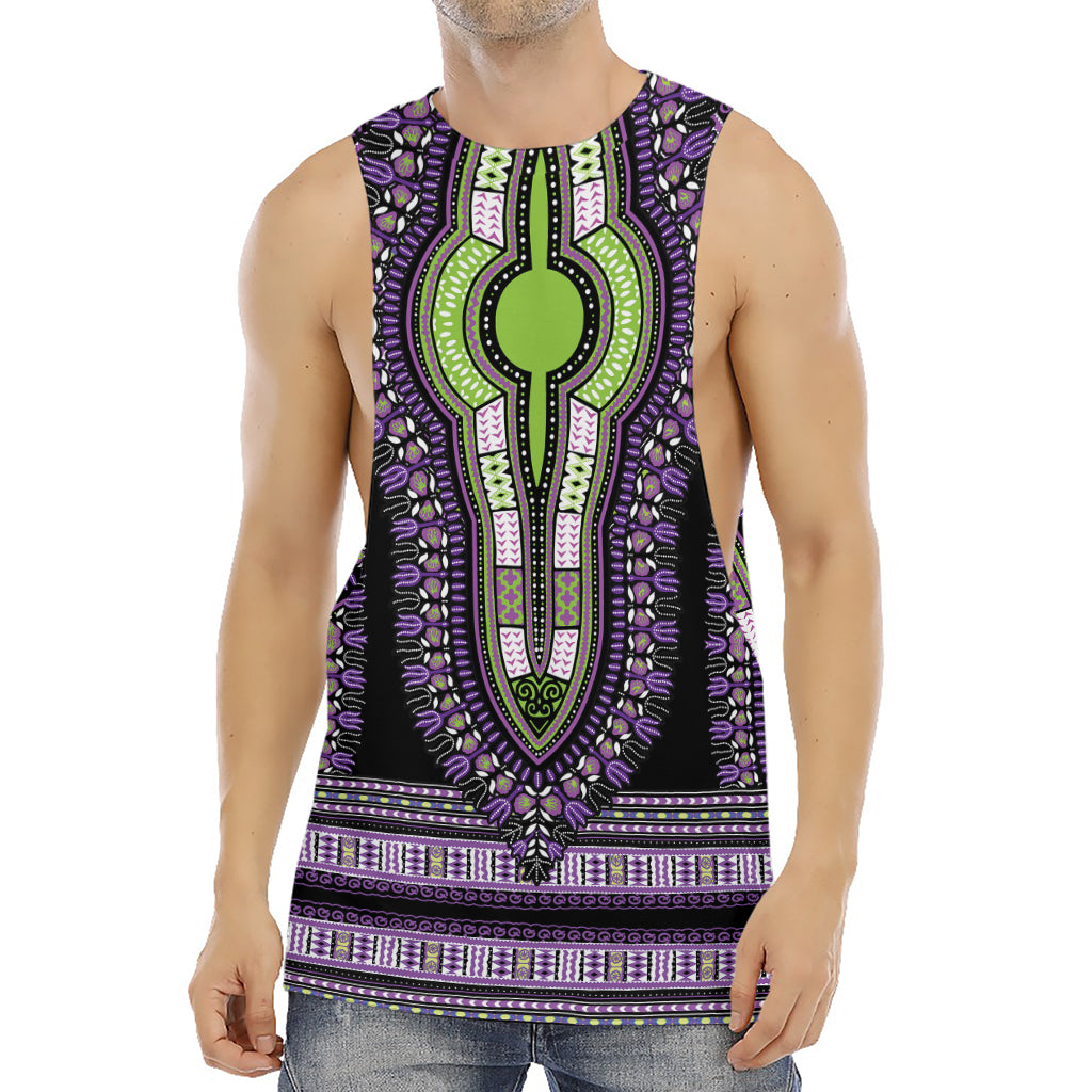 Black And Purple African Dashiki Print Men's Muscle Tank Top