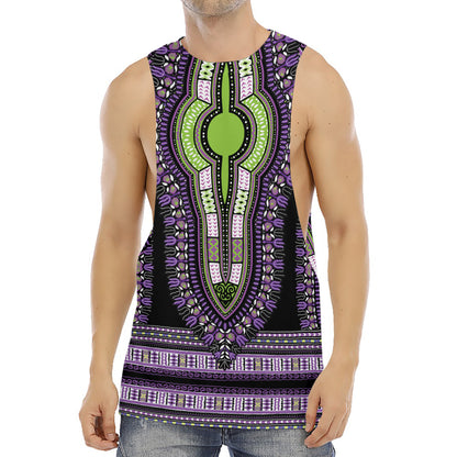 Black And Purple African Dashiki Print Men's Muscle Tank Top