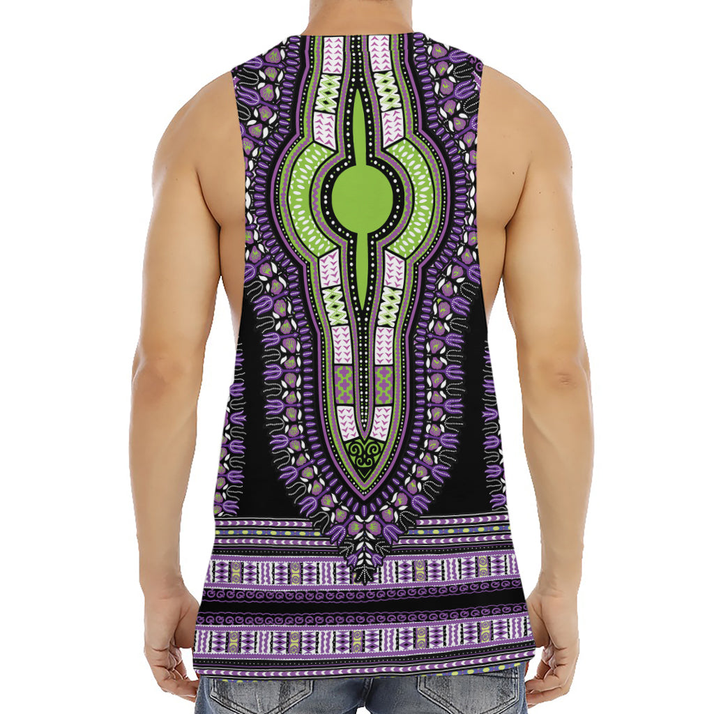 Black And Purple African Dashiki Print Men's Muscle Tank Top